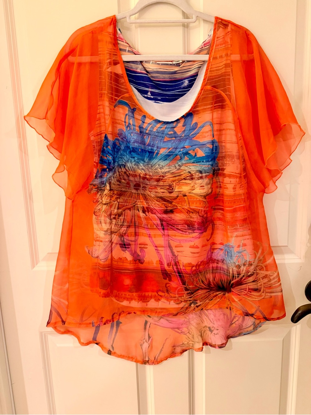 Cato Women’s Sheer Orange Floral Print Top
